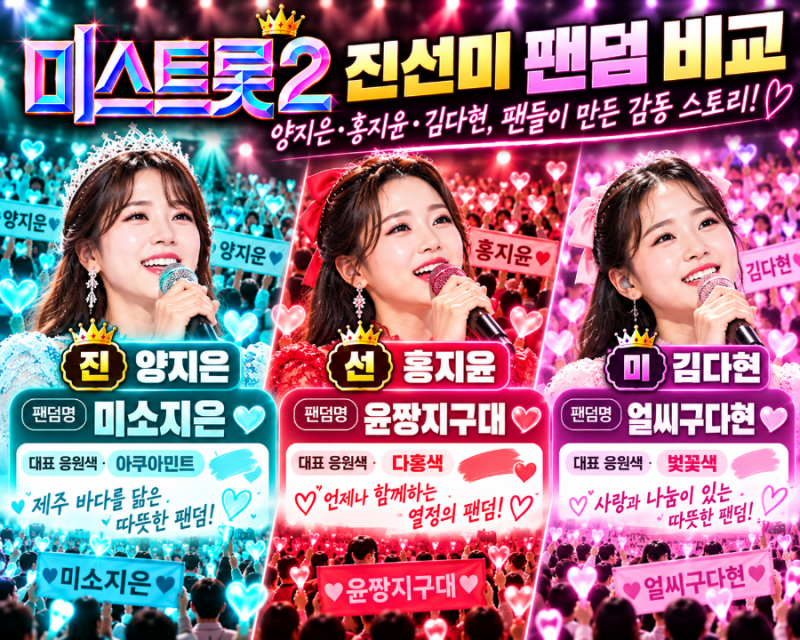 미스트롯2 진선미 팬덤 비교, 양지은 ‘미소지은’ vs 홍지윤 ‘윤짱지구대’ vs 김다현 ‘얼....