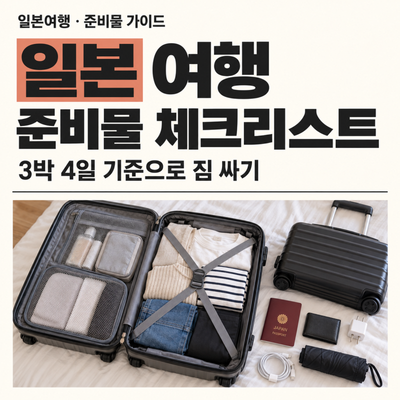 일본 여행 준비물 체크리스트, 3박 4일 기준으로 짐 싸기