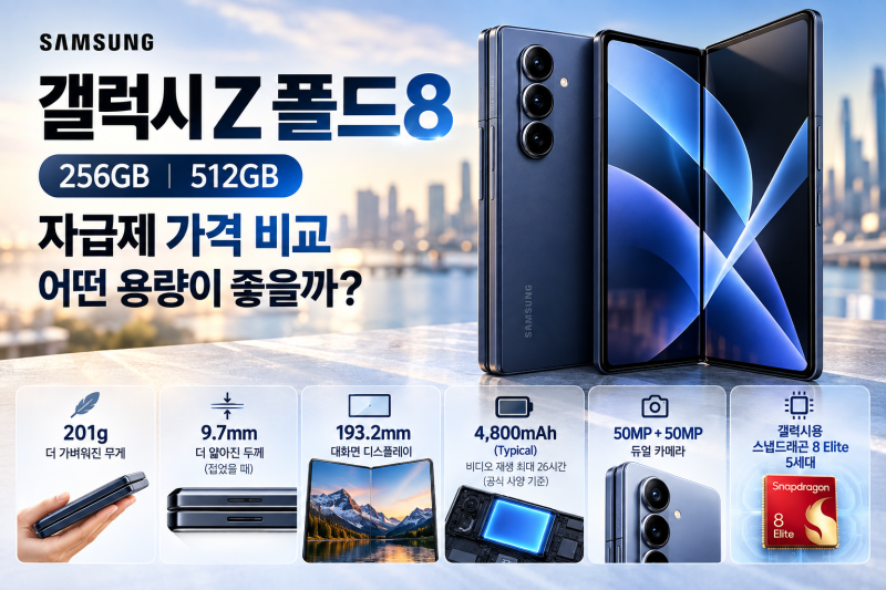 갤럭시 Z 폴드8 256GB 512GB 자급제 가격 비교, 어떤 용량이 좋을까