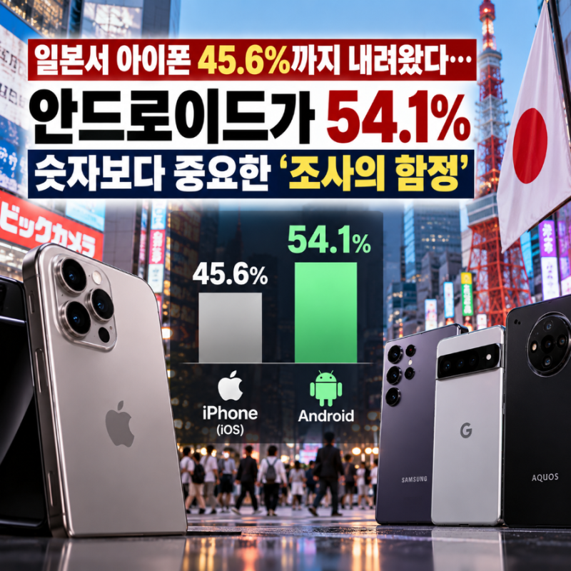 일본서 아이폰 45.6%까지 내려왔다…안드로이드가 54.1%, 숫자보다 중요한 ‘조사의 함정’