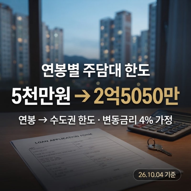 연봉별 주담대 한도 2026 총정리, 연봉 5,000만원이면 얼마 빌릴까?
