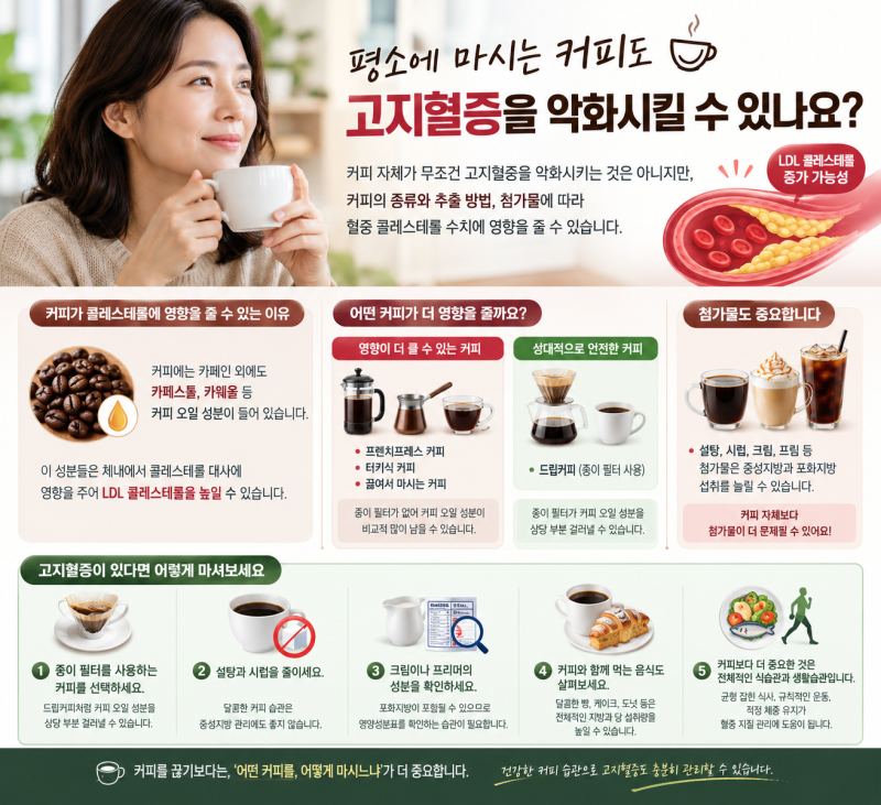 평소에 마시는 커피도 고지혈증을 악화시킬 수 있나요?