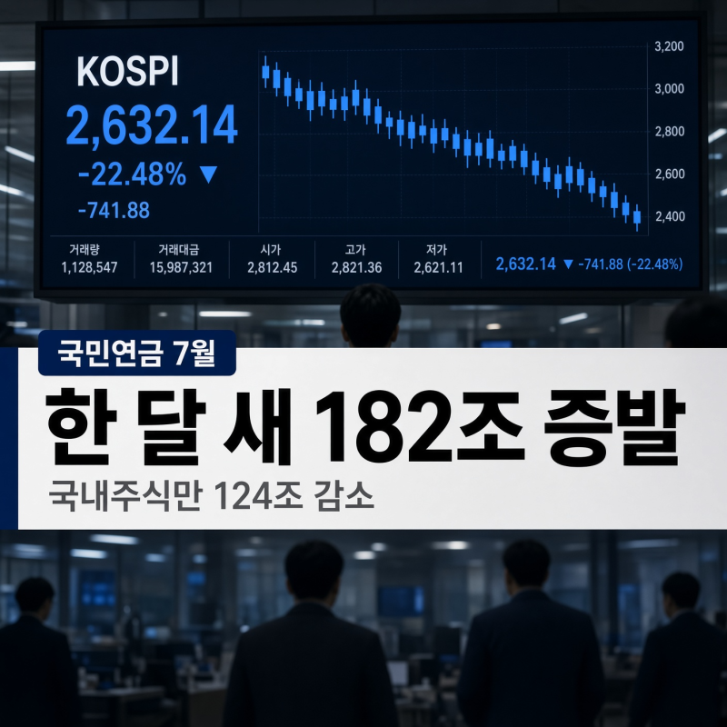 ▶ 국민연금 수익률 7월 182조 감소, 국내주식만 124조(ft.14.84%하락)