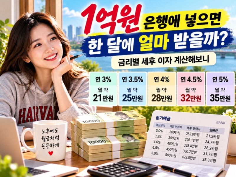 1억원 은행에 넣으면 월급처럼 얼마 받을까…금리별 세후 이자 계산해보니 부제 | 연 3%·3.5%·....