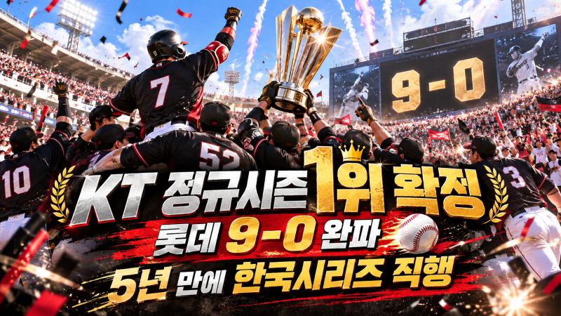 KT 정규시즌 1위 확정｜롯데 9-0 완파, 5년 만에 한국시리즈 직행