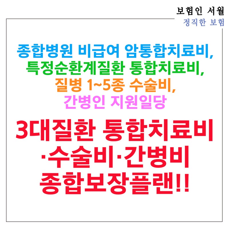 종합병원 비급여 암통합치료비, 특정순환계질환 통합치료비, 질병 1~5종 수술비, 간병인 지원....