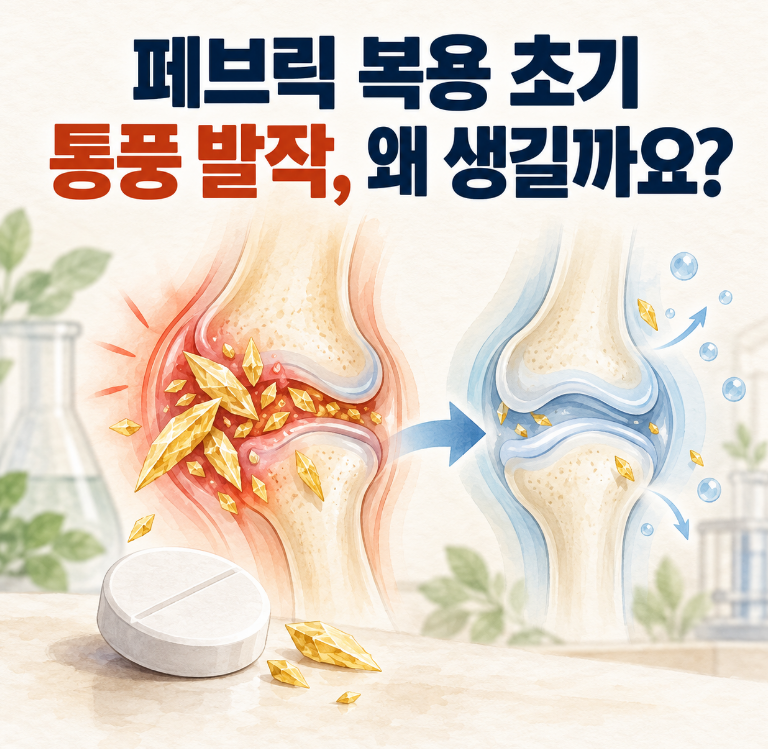 페브릭 복용 초기에 통풍 발작이 생길 수 있을까요?