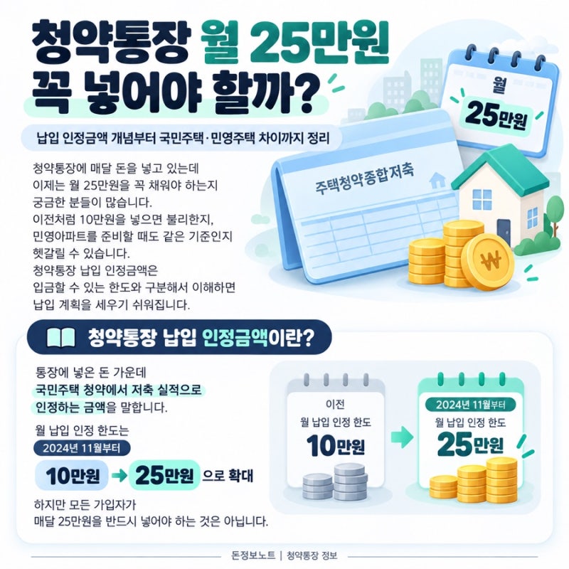 청약통장 월 25만원 꼭 넣어야 할까? 납입 인정금액 정리