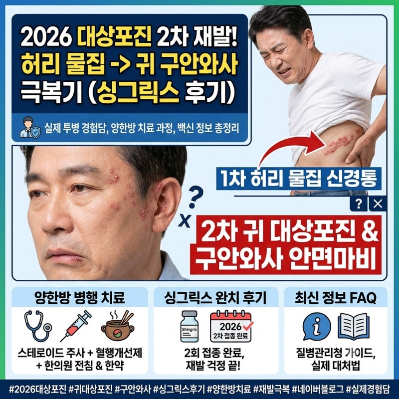 2번의 대상포진 재발과 경험담 : 허리부터 귀, 안면마비까지