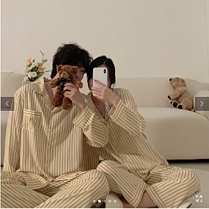 커플 잠옷 찾으세요?｜빅사이즈까지 나오는 파토리 / 마일드 스트라이프 긴팔 커플잠옷ღ