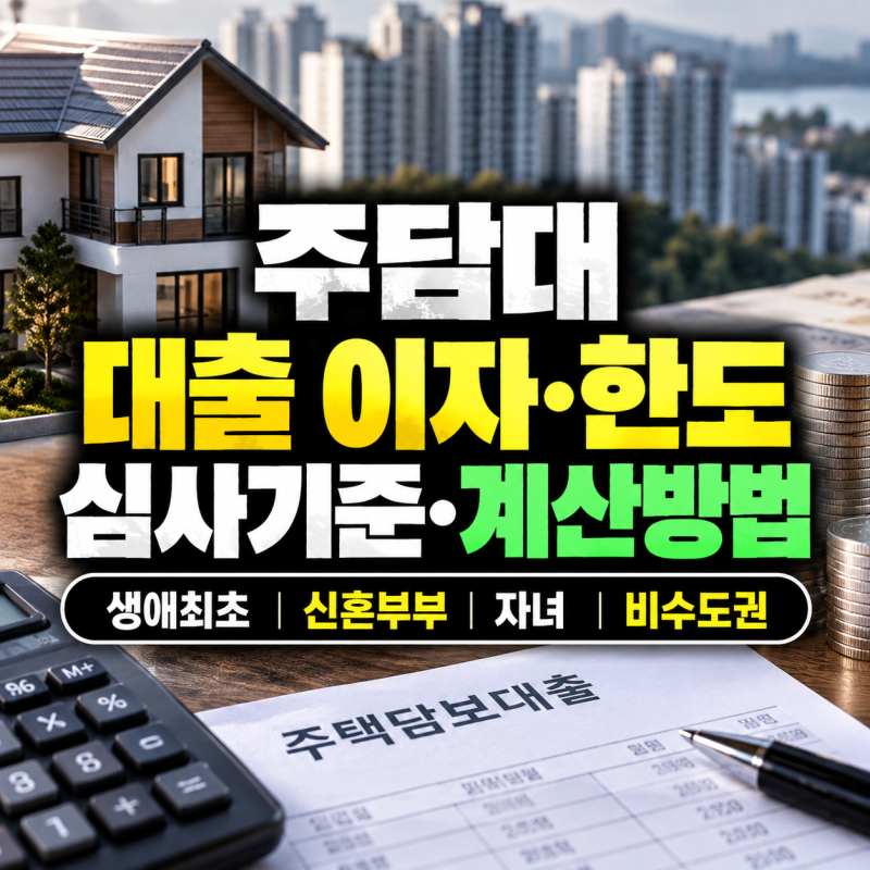 주담대 대출 이자 한도 심사기준 계산방법(+생애최초, 신혼부부, 자녀, 비수도권)