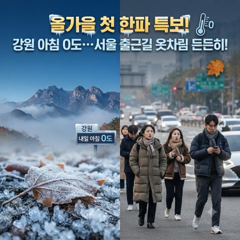 올가을 첫 한파특보 발효! 강원도 내일 아침 0도까지… 서울 출근길 옷차림도 신경 쓰세요