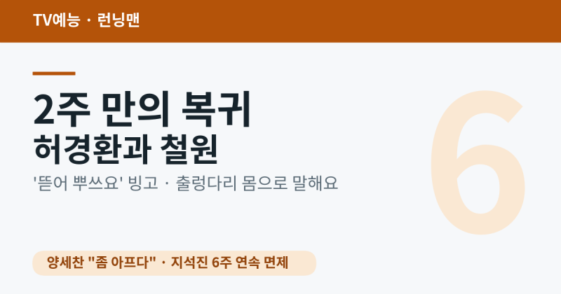'런닝맨' 2주 만의 복귀, 허경환과 철원 뜯어 뿌쓰요 — 출렁다리 몸으로 말해요, 양세찬 "좀 ....
