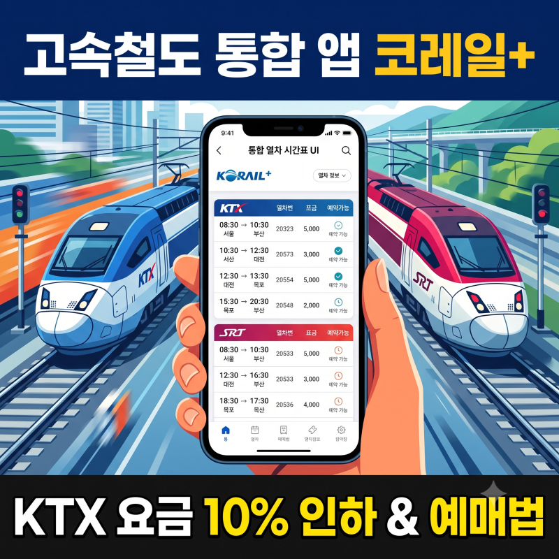 코레일+ 고속철도 통합 앱 예매 사용법: KTX SRT 시간표 비교 및 회원 전환 KTX 요금 10% 인하 및 ....