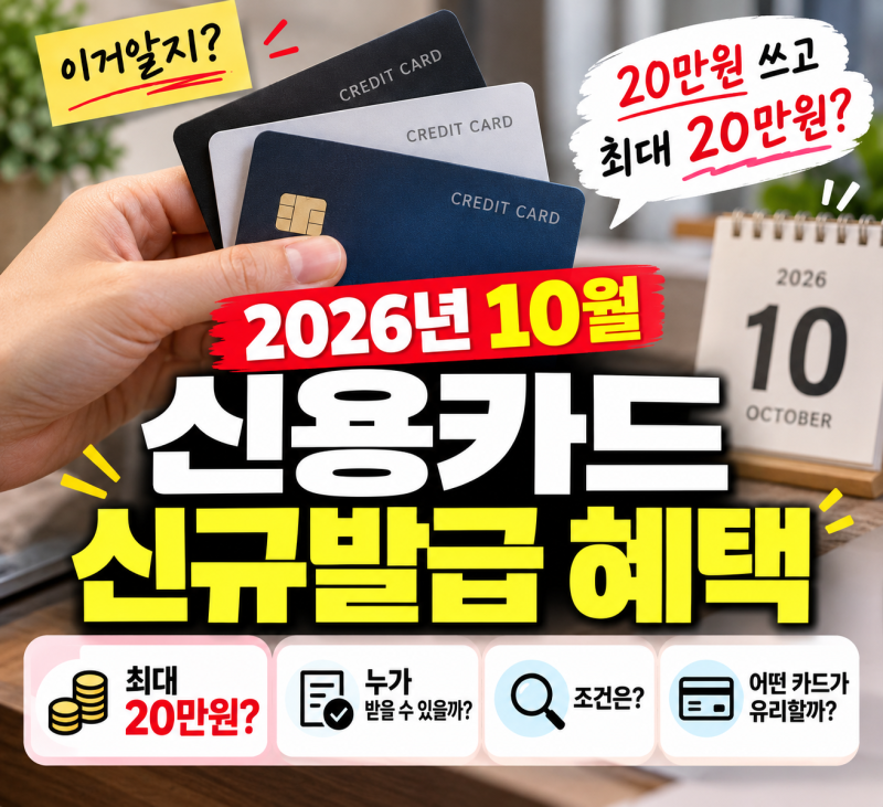 2026년 10월 신용카드 신규발급 혜택｜20만원 쓰고 최대 20만원? 캐시백 총정리
