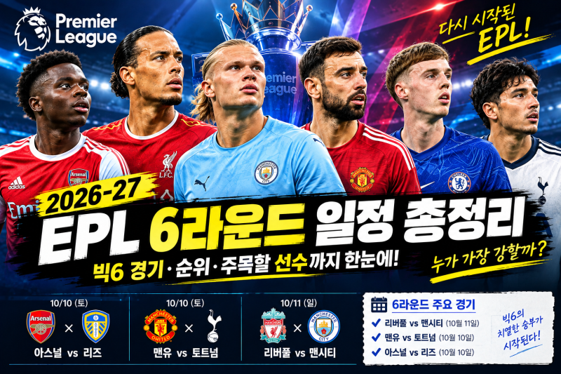 2026-27 EPL 6라운드 일정 총정리｜빅6 경기·순위·주목할 선수