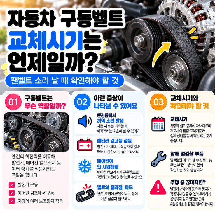 자동차 구동벨트 교체시기는 언제일까?｜팬벨트 소리 날 때 확인해야 할 것