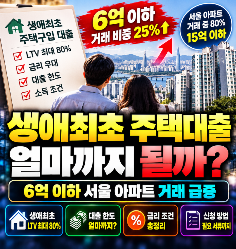 생애최초 주택대출 얼마까지 될까? 6억 이하 서울 아파트 거래 급증｜LTV·한도 총정리