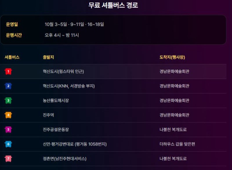 진주 유등축제 셔틀버스 타는 법, 주차장 번호와 달라요