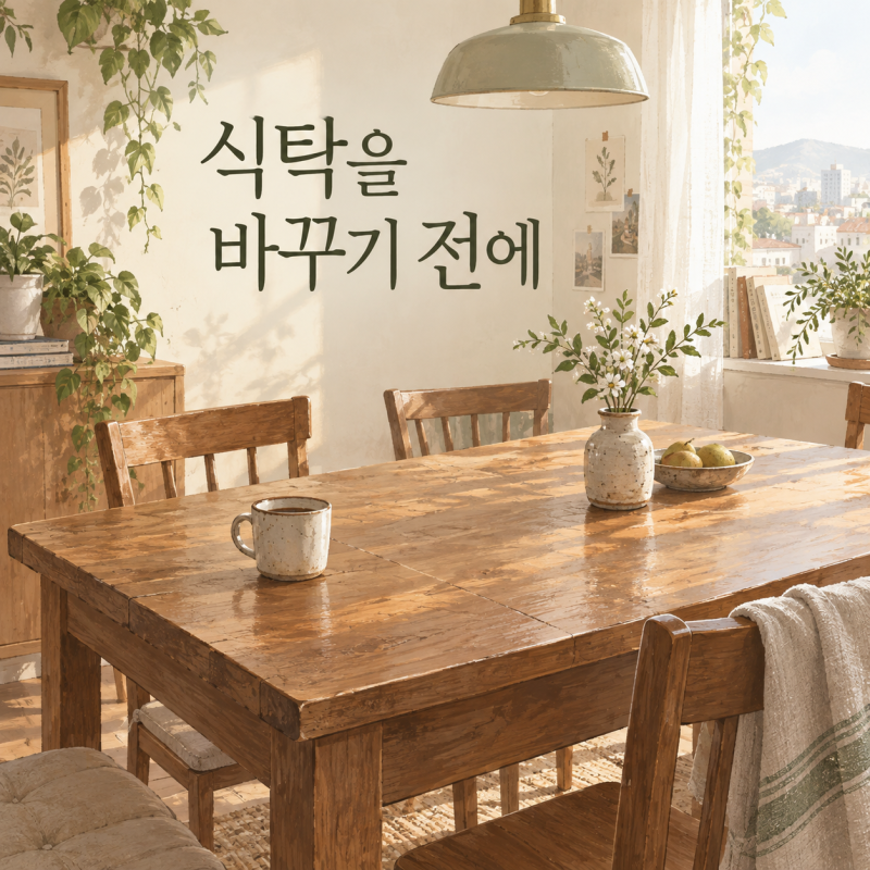 깐깐공주 식탁 매트, 식탁 바꾸기 전 그린·그레이로 분위기 바꾸기