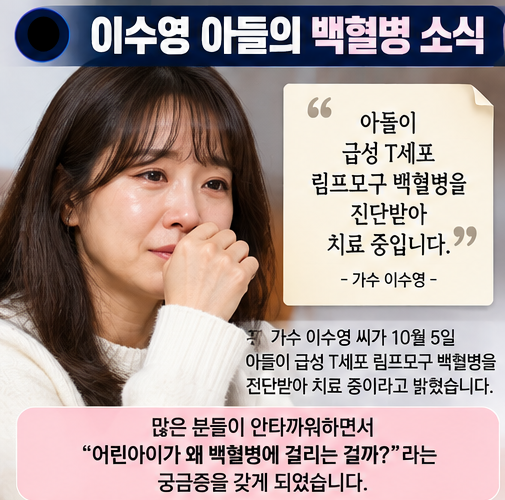 이수영 아들 급성 백혈병, 백혈병은 왜 생길까? 유전 때문일까, 생활습관 때문일까?