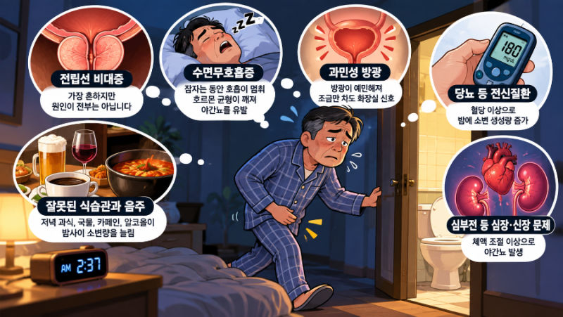 “자다가 또 화장실?”…중년 남성 깨우는 ‘야간뇨’, 전립선만의 문제 아니었다
