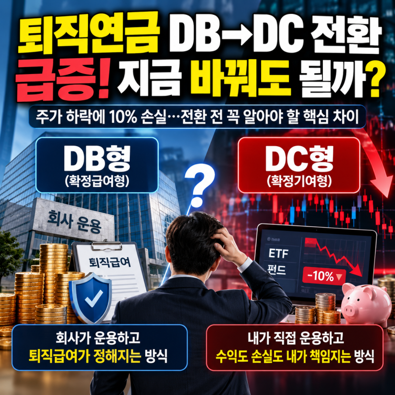 퇴직연금 DC형 전환 왜 급증했나? DB형과 차이부터 손실 위험까지 쉽게 정리