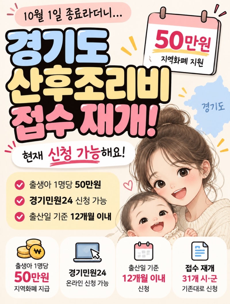 경기도 산후조리비 폐지 철회? 50만원 지원 접수 재개, 현재 상황 총정리