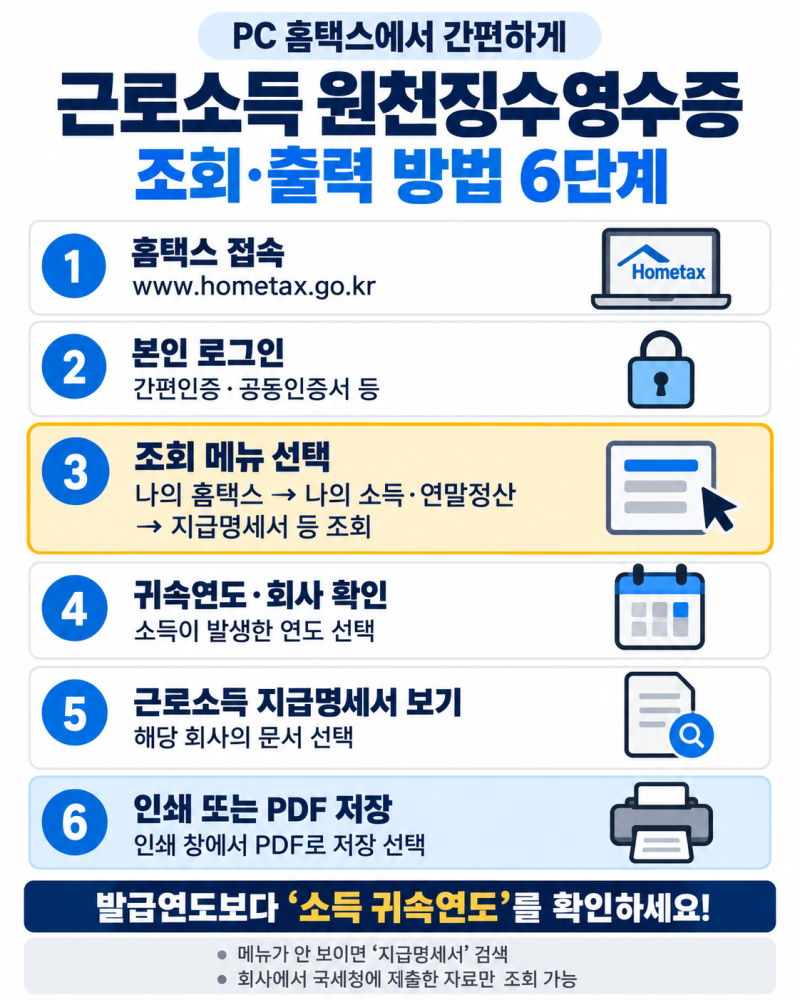 홈텍스 손택스 근로소득원천징수영수증 발급방법