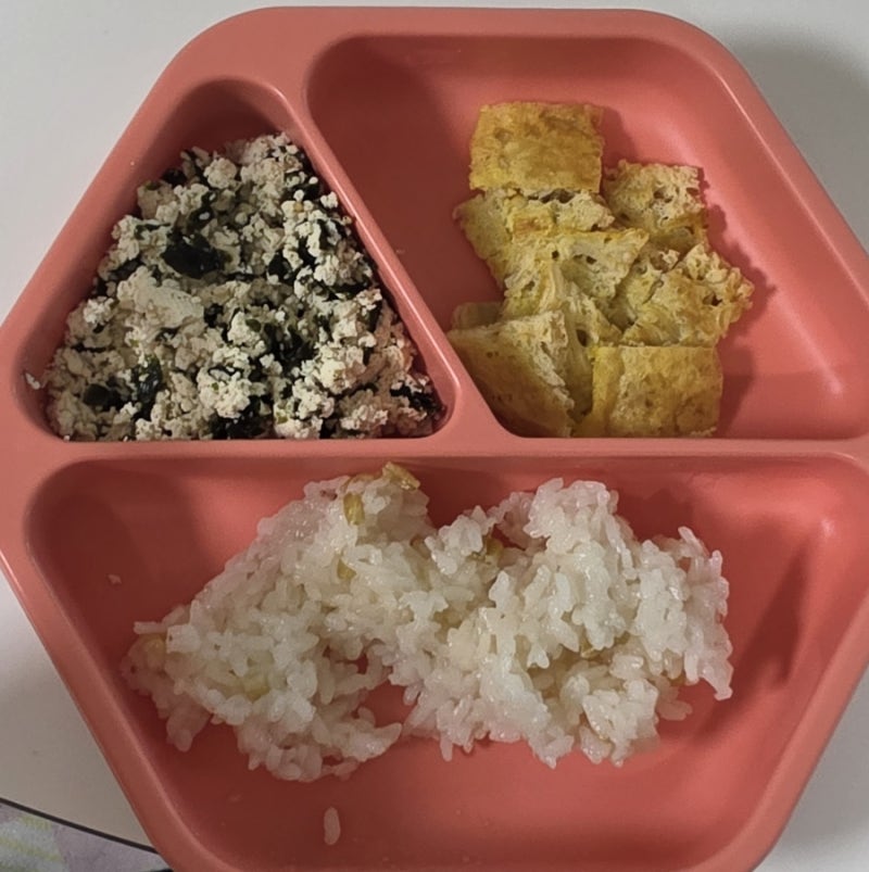 돌아기 유아식 한끼메뉴 팽이버섯전 두부김무침 밥새우시금치된장국