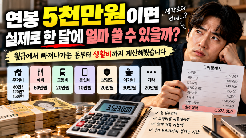 연봉 5천만원이면 실제 한 달에 얼마 쓸 수 있을까?｜세후 월급부터 생활비까지 계산