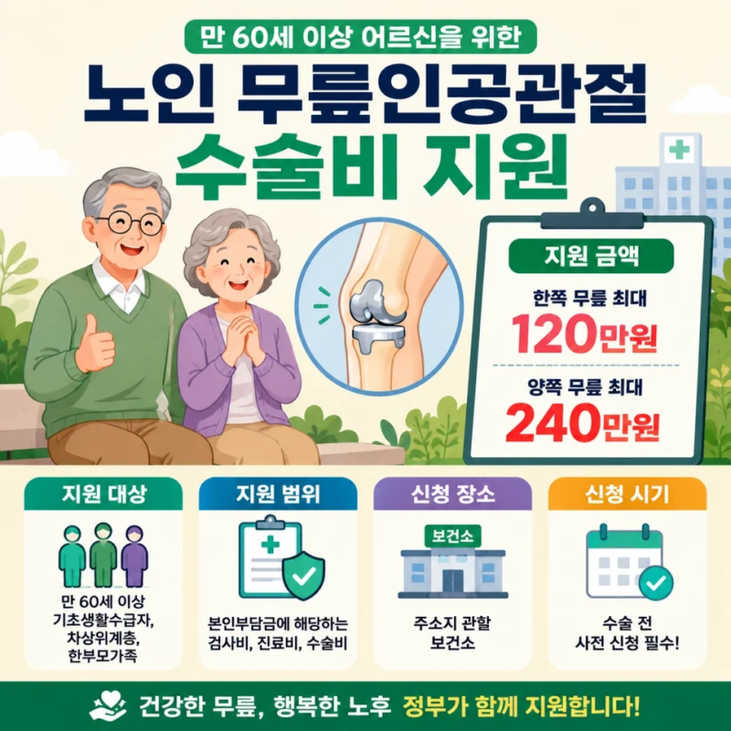 노인 무릎 인공관절 수술비 최대 240만원 지원(대상·신청방법 총정리)