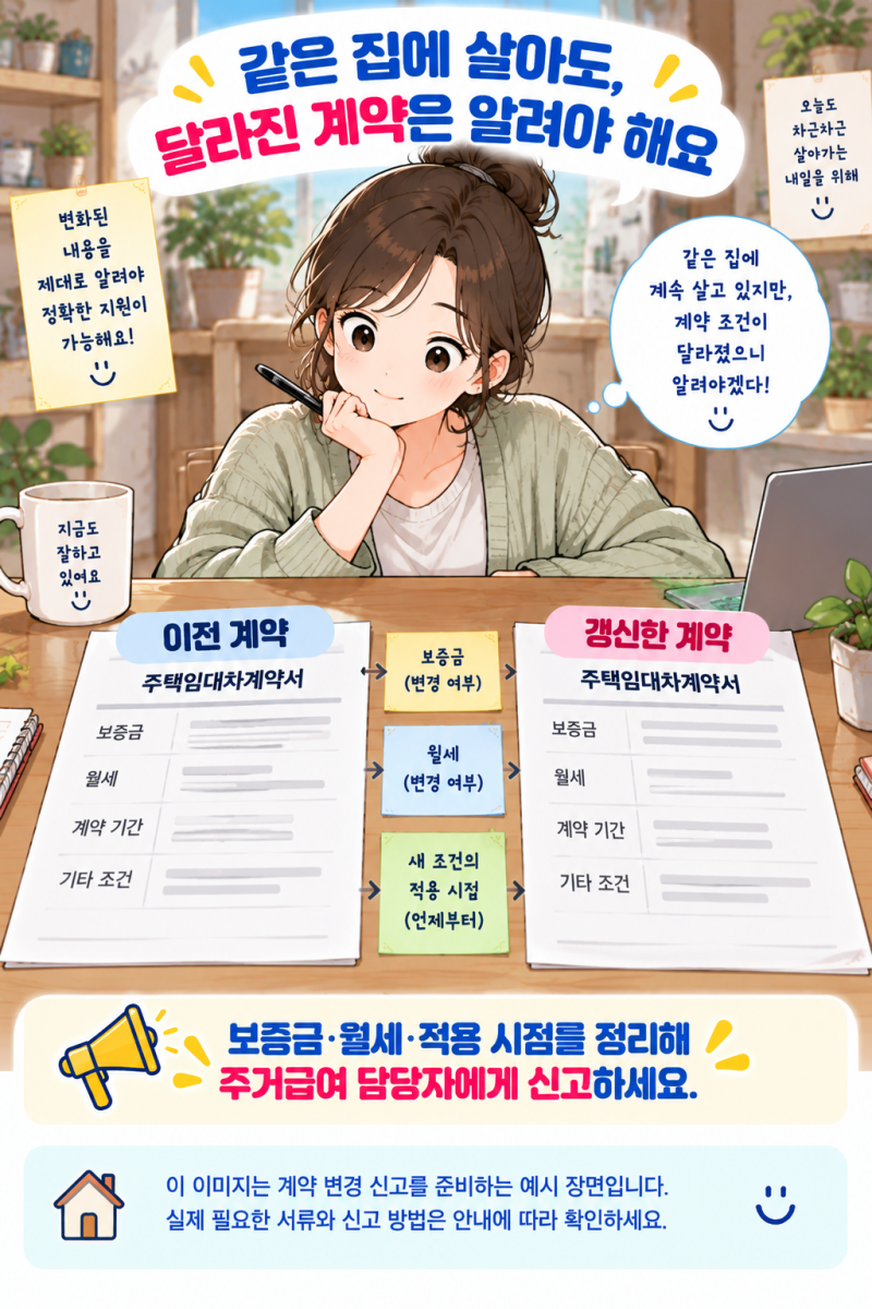 주거급여를 받는데 같은 집에서 월세가 올랐어요. 이사하지 않아도 신고해야 하나요?