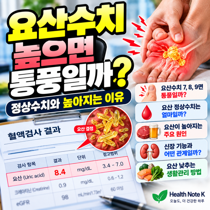 요산수치 높으면 통풍일까? 정상수치와 높아지는 이유