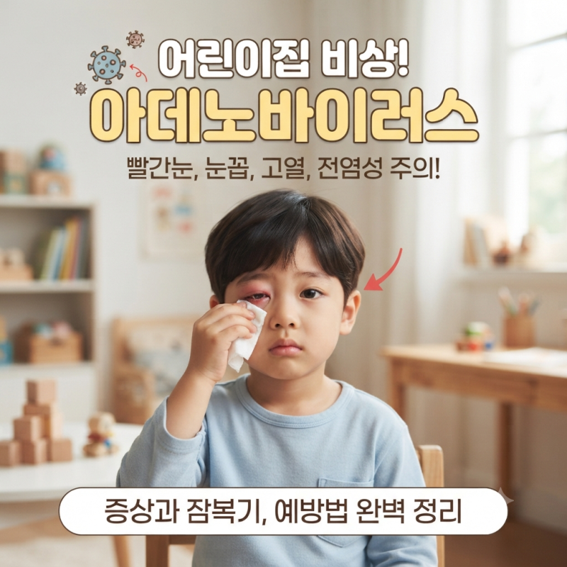 아데노바이러스 증상 눈꼽 빨간눈 어린이집 전염과 잠복기