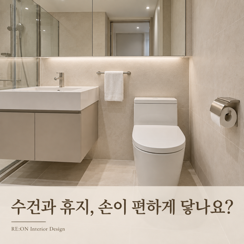 대구 욕실 인테리어, 수건걸이와 휴지걸이는 어디에 달아야 편할까요?