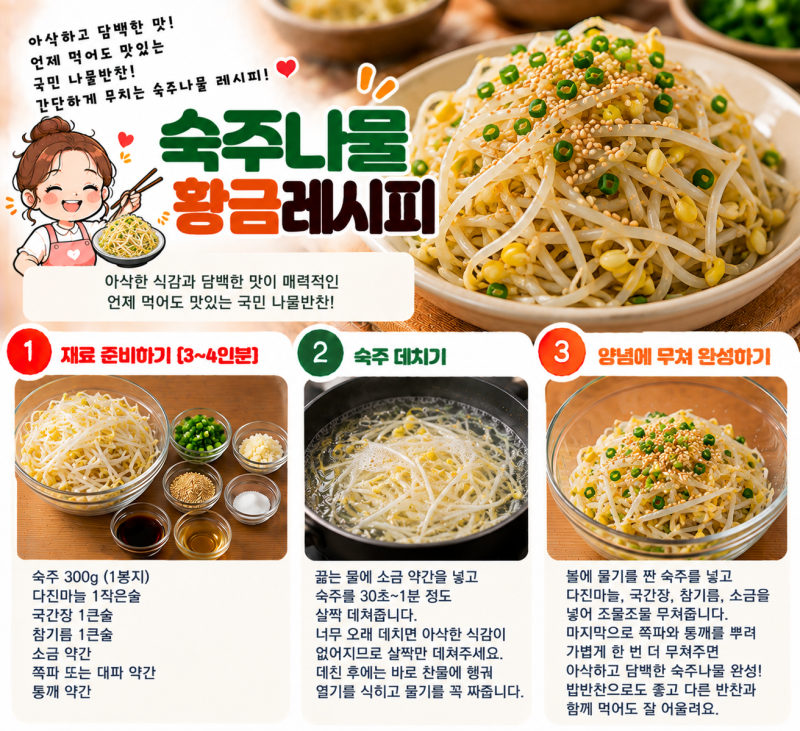숙주나물 황금레시피｜아삭하고 물기 없이 담백하게 무치는 법