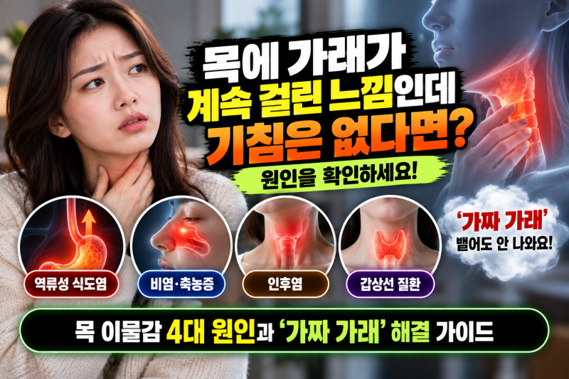 목에 가래가 계속 걸린 느낌인데 기침은 없다면? 원인을 확인하세요! 목 이물감 4대 원인과 ....