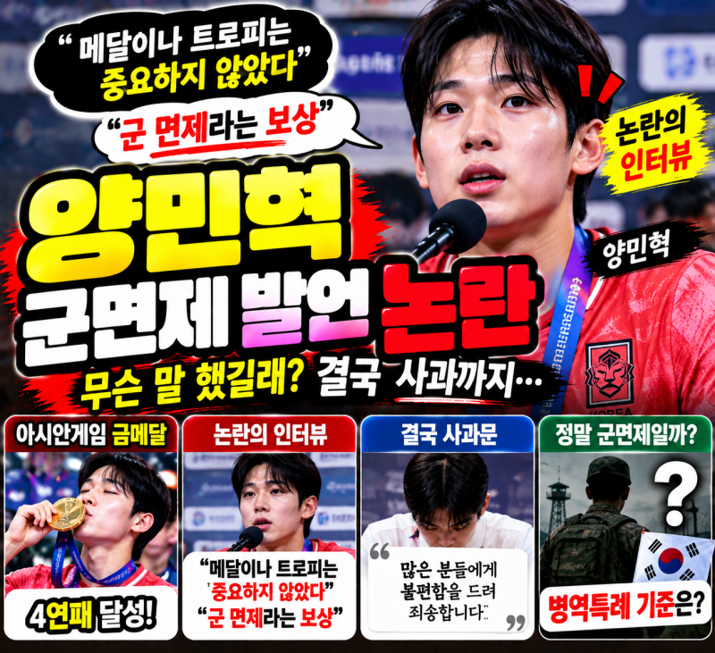 양민혁 군면제 발언 논란 총정리! 아시안게임 금메달 직후 무슨 말 했길래 결국 사과했나?