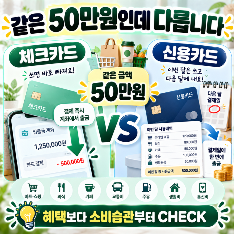 같은 50만원을 써도 다릅니다… 체크카드·신용카드 선택 전 봐야 할 기준