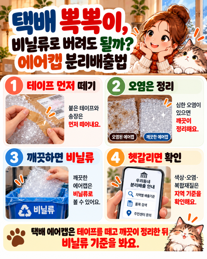 택배 뽁뽁이, 비닐류로 버려도 될까? 에어캡 분리배출법