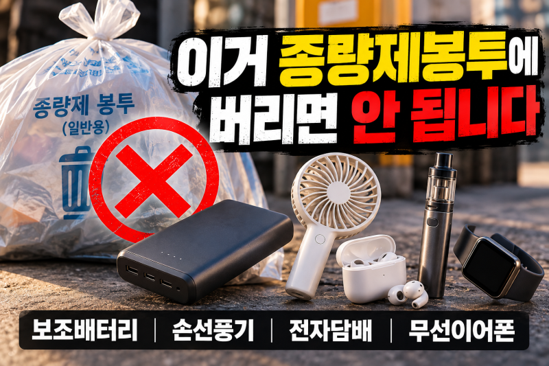 보조배터리 종량제봉투에 버리면 화재 위험…손선풍기·전자담배 어디에 버릴까