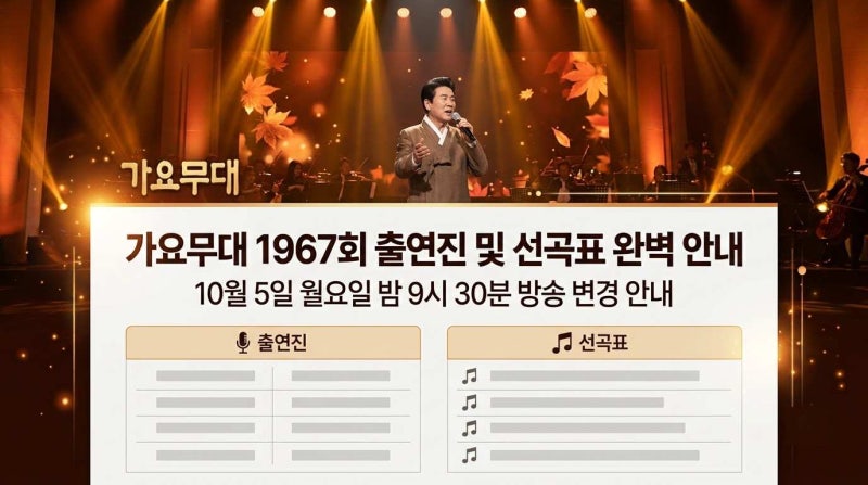 가요무대 1967회 출연진 선곡표 방송 시간 변경과 포크 레전드 라인업 분석
