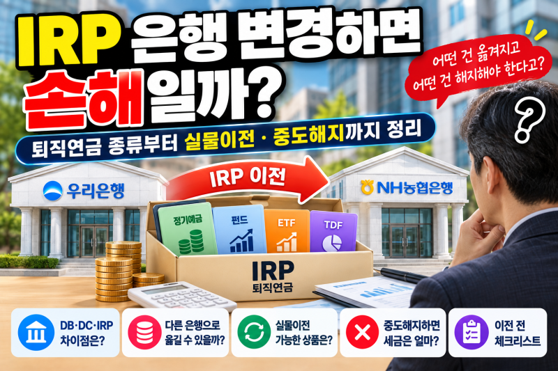 IRP 은행 변경하면 손해 볼까? 퇴직연금 종류부터 실물이전·중도해지까지 정리