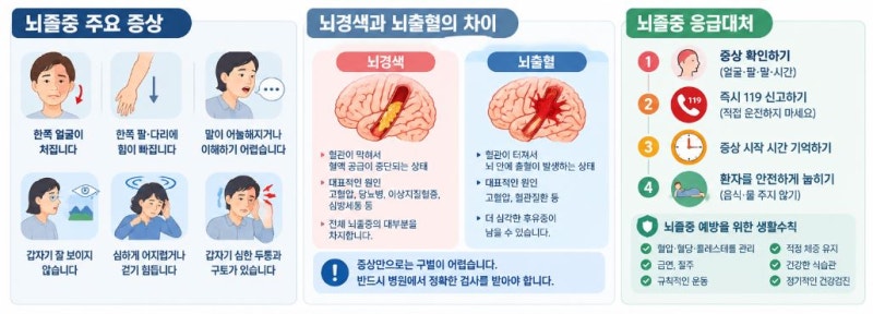 중풍(뇌졸중) 초기 증상과 응급대처｜뇌경색·뇌출혈 차이와 예방법
