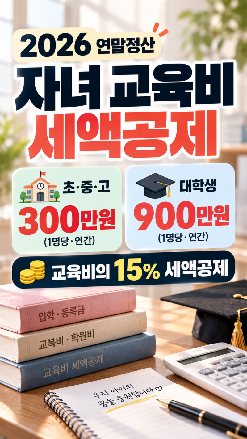 2026 자녀 교육비 세액공제｜초중고 300만원·대학생 900만원, 어디까지 받을까?