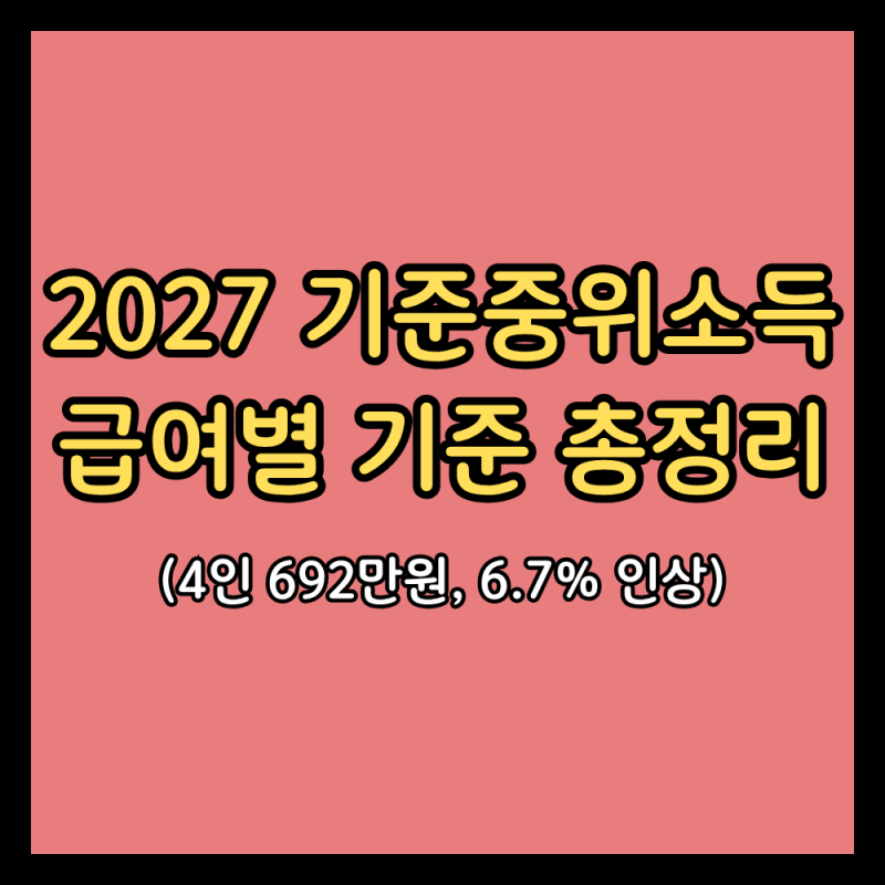 2027 기준중위소득 가구별 금액·선정기준 총정리 (4인 692만원, 6.7% 인상)