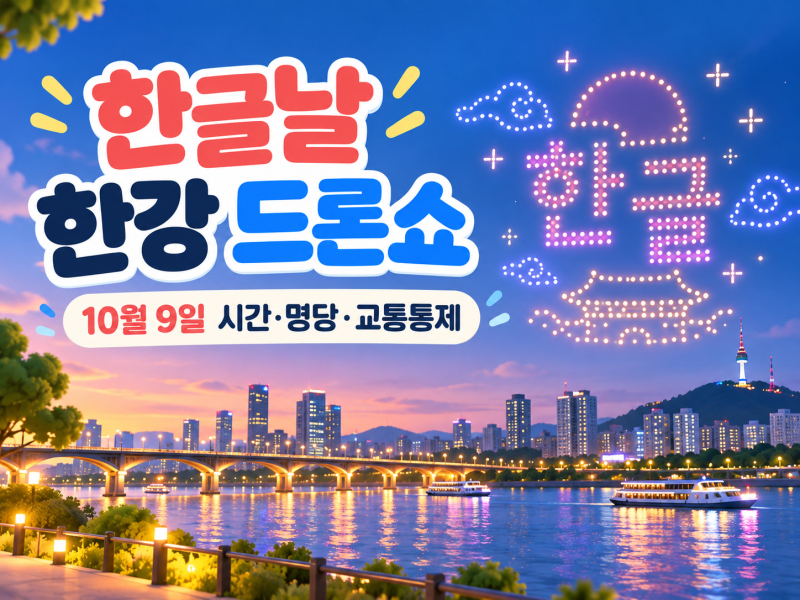 한글날 한강 드론쇼 몇 시?｜10월9일 뚝섬 명당·주차·교통통제