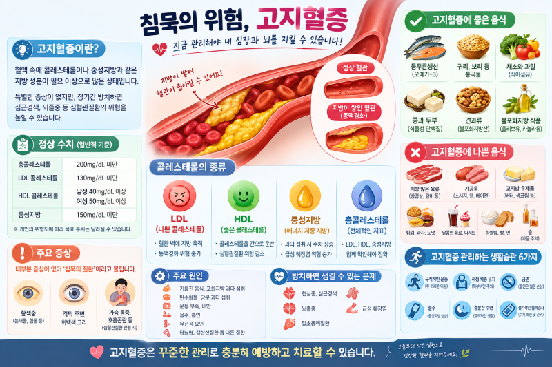 고지혈증이란? 원인부터 증상, 정상 수치, 좋은 음식과 나쁜 음식까지 총정리