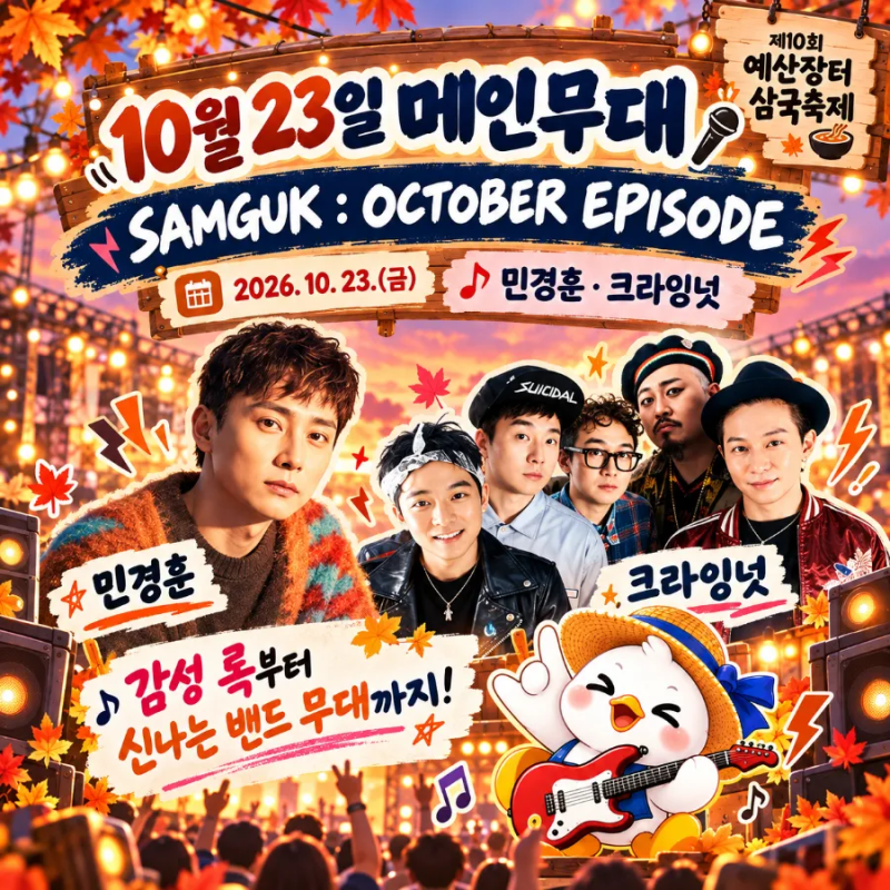 2026 제10회 예산장터 삼국축제 포레스텔라·박지현·신성·민경훈·크라잉넛까지! 가수 라인업....